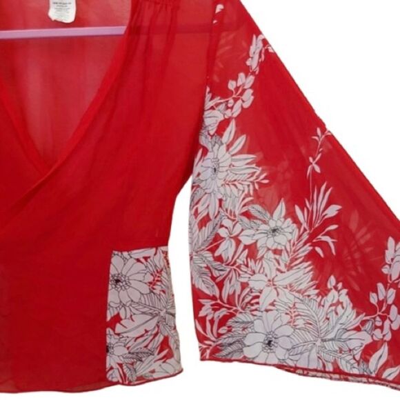 Rampage Y2K Sheer Bell Long Sleeve Floral Wrap Fairycore Coquette Blouse Size M - Picture 2 of 12